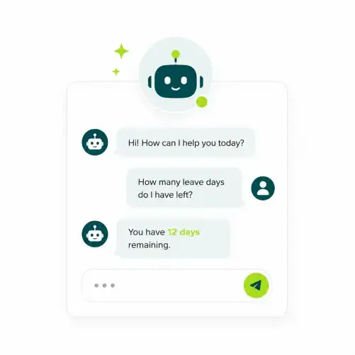 Sarah, the Workplus HCM AI HR assistant, telling an employee they have 12 leave days remaining