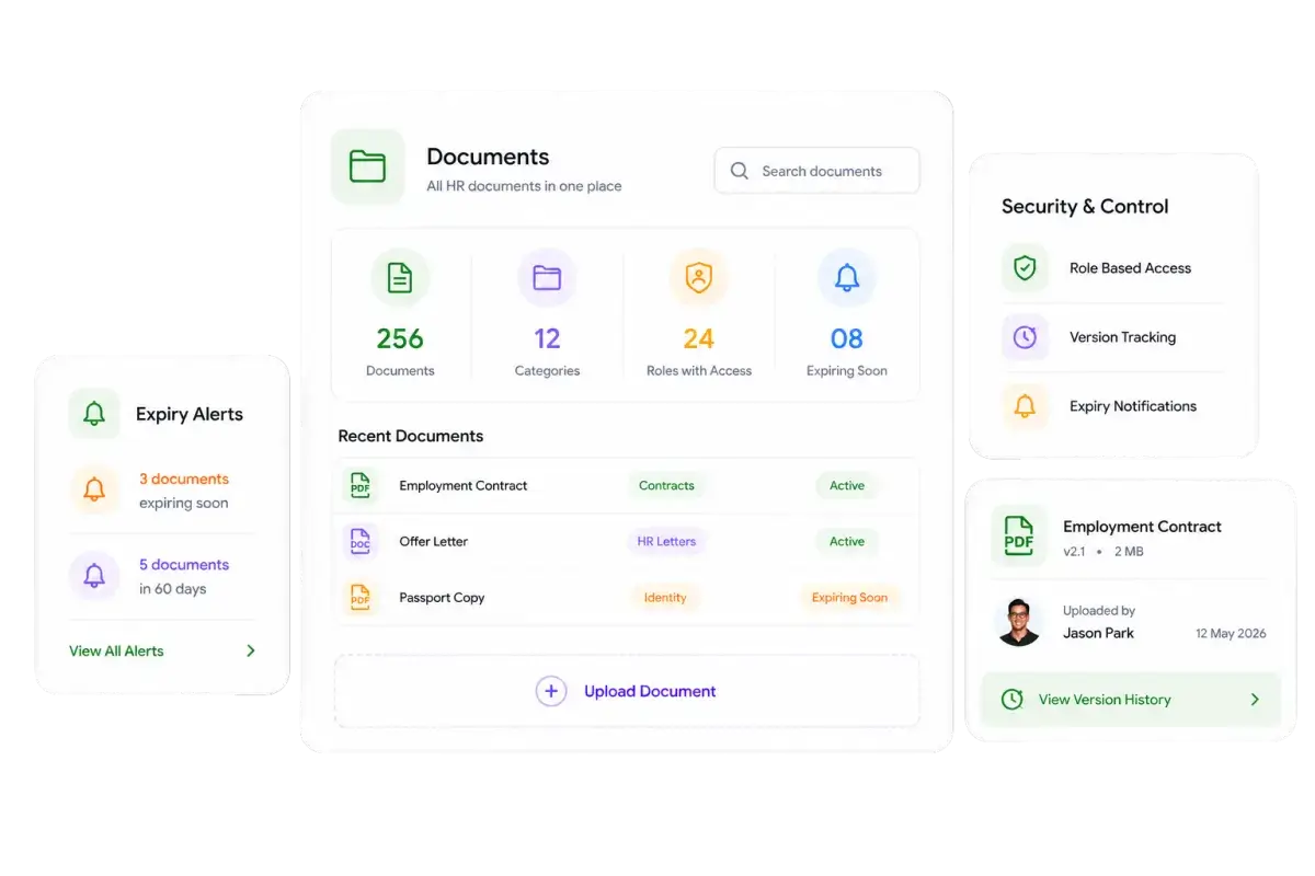 HR document management module for storing employee documents